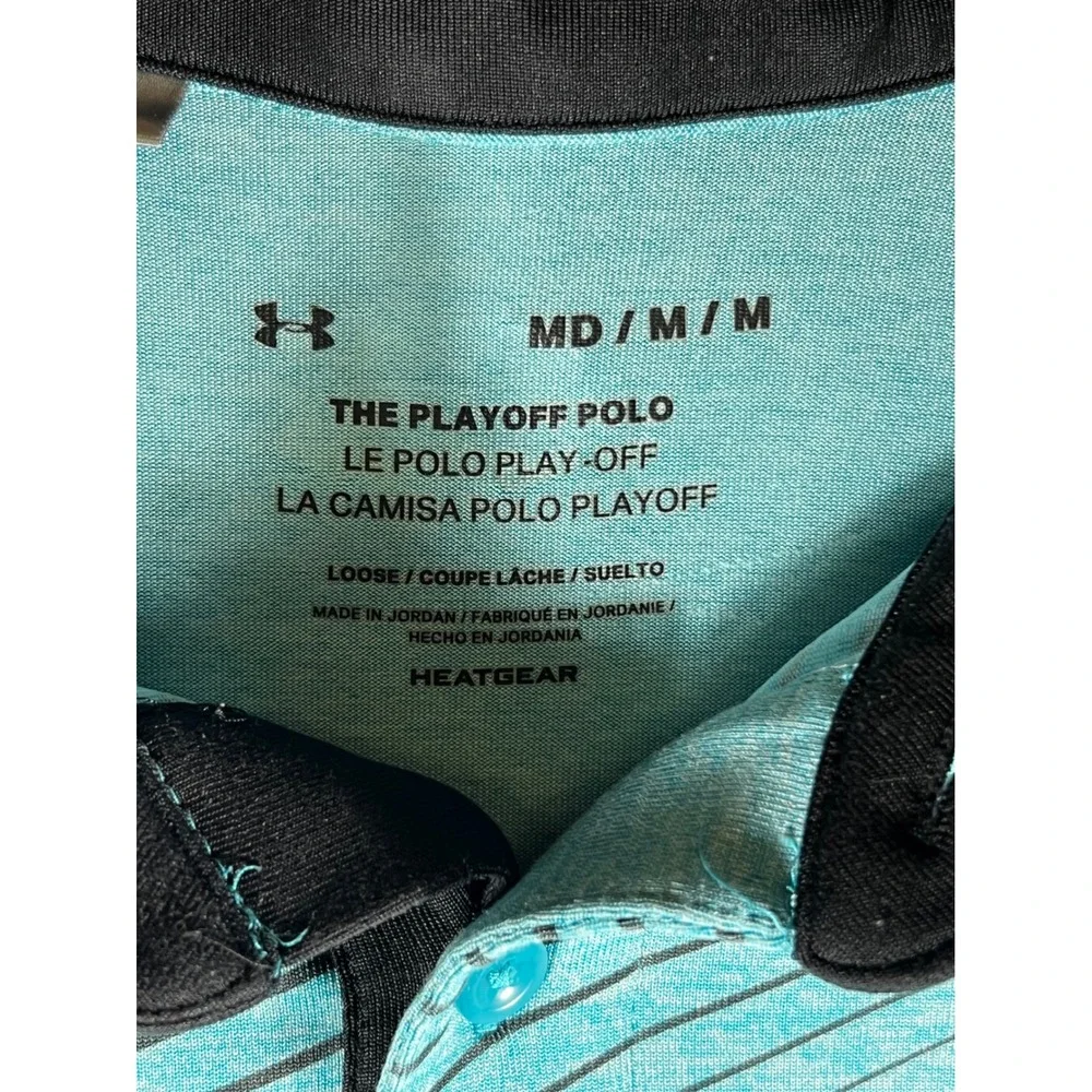 Under Armour Mens Playoff Polo Shirt Turquoise Black Graphic HeatGear Medium - Picture 3 of 7